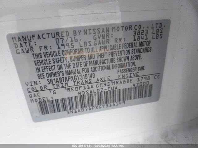 Nissan SENTRA SV 2016 3N1AB7APXGY315149 Image 9