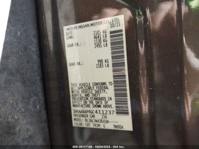 1N4AA6AP4GC411237 Nissan Maxima 3.5 Platinum/3.5 S/3.5 Sl/3.5 Sr/3.5 Sv