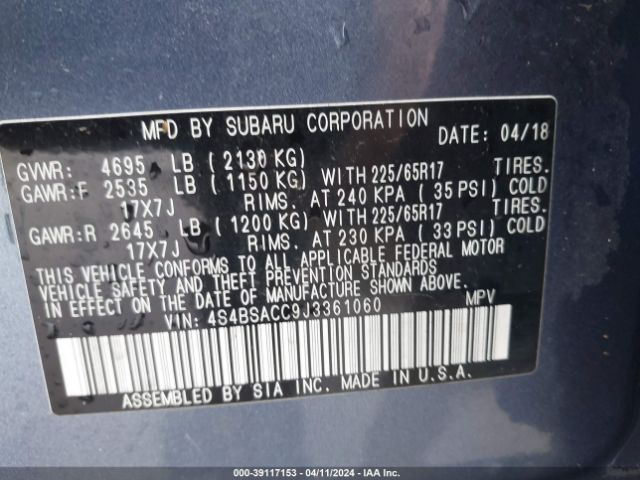4S4BSACC9J3361060 Subaru Outback 2.5i Premium