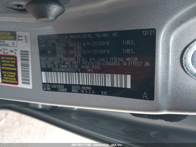 Toyota Highlander Xle 2022 5TDGZRBH2NS563714 Image 9