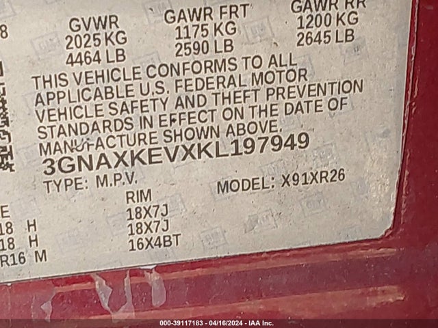 Chevrolet EQUINOX LT 2019 3GNAXKEVXKL197949 Image 9