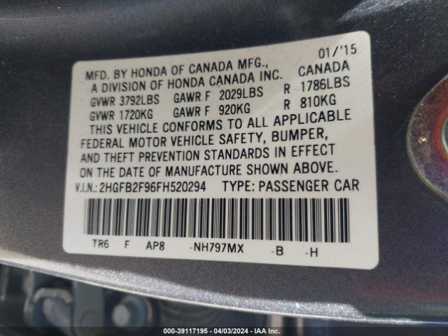 2HGFB2F96FH520294 Honda Civic Ex-l