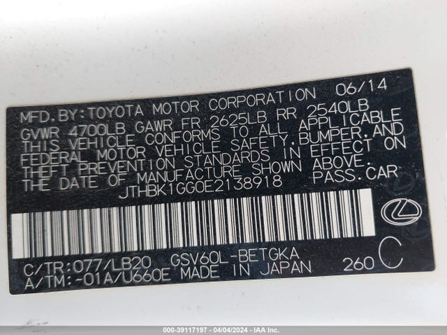 Lexus ES 350 2014 JTHBK1GG0E2138918 Image 9