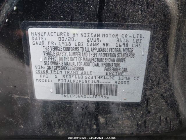 3N1CP5BVXLL523986 Nissan Kicks S Xtronic Cvt