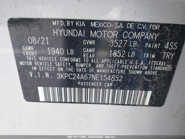 Hyundai ACCENT SE 2022 3KPC24A67NE154852 Image 9