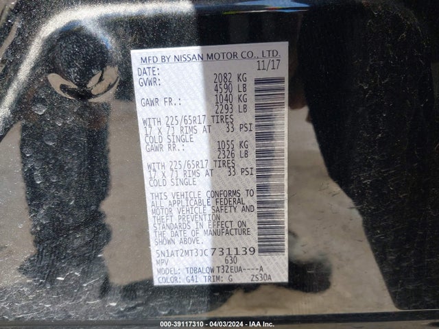 Nissan ROGUE SV 2018 5N1AT2MT3JC731139 Image 9