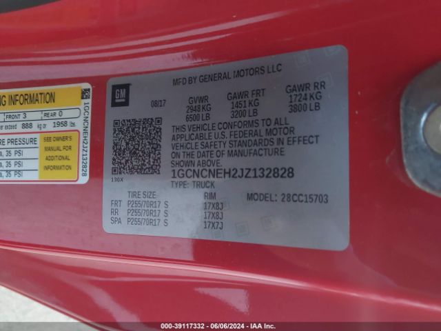 1GCNCNEH2JZ132828 Chevrolet Silverado 1500 Ls