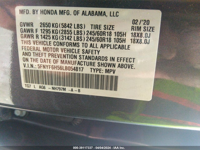 Honda Pilot Awd Ex-l 2020 5FNYF6H56LB054817 Image 9