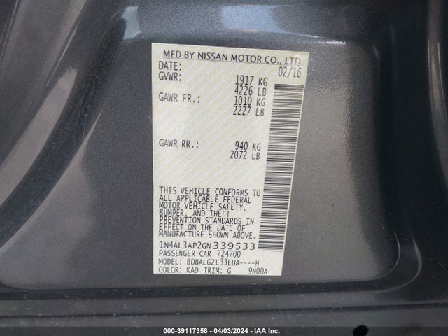 Nissan Altima 2.5 S 2016 1N4AL3AP2GN339533 Image 9