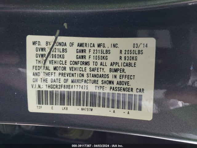 Honda Accord Ex-l 2014 1HGCR2F8XEA177475 Image 9