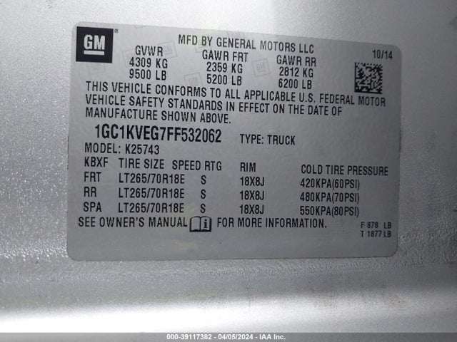 Chevrolet Silverado 2500hd Lt 2015 1GC1KVEG7FF532062 Image 9
