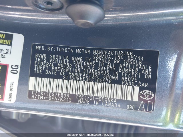 Toyota Corolla Le Plus 2014 2T1BURHE3EC169976 Image 9