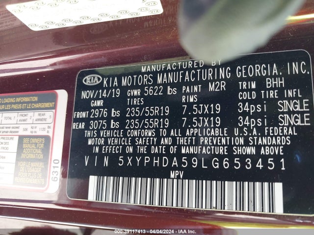 KIA Sorento 3.3l Ex 2020 5XYPHDA59LG653451 Image 9
