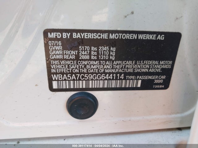 BMW 528i Xdrive 2016 WBA5A7C59GG644114 Image 9
