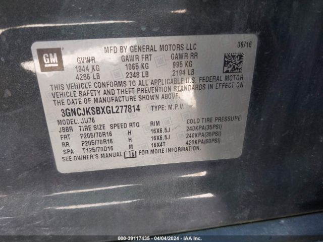 3GNCJKSBXGL277814 Chevrolet Trax 1ls