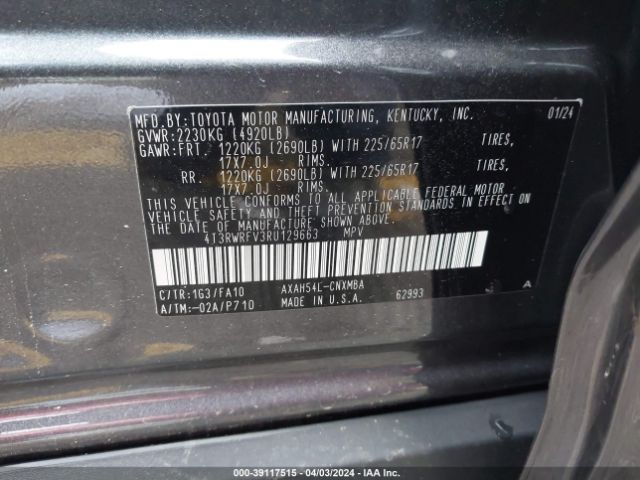 4T3RWRFV3RU129663 Toyota Rav4 Xle Hybrid