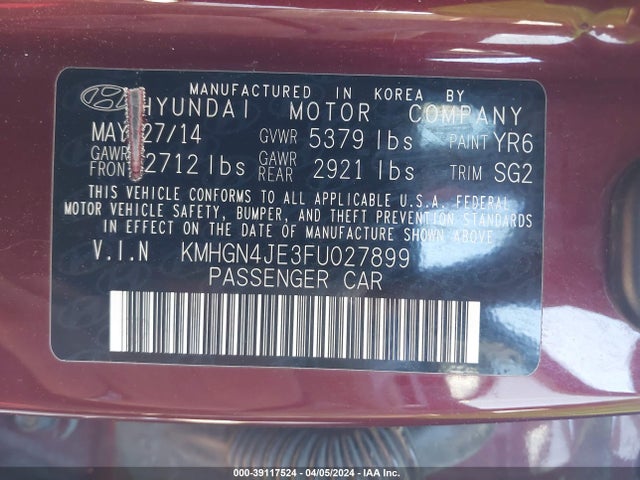 Hyundai Genesis 3.8 2015 KMHGN4JE3FU027899 Image 9