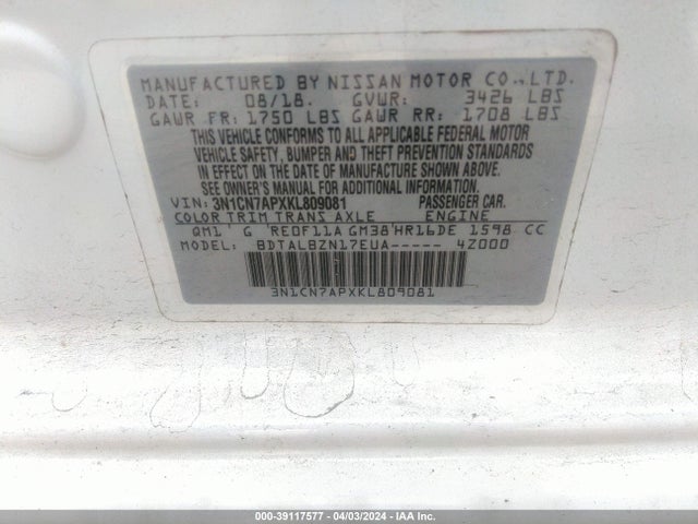Nissan Versa 1.6 Sv 2019 3N1CN7APXKL809081 Image 9