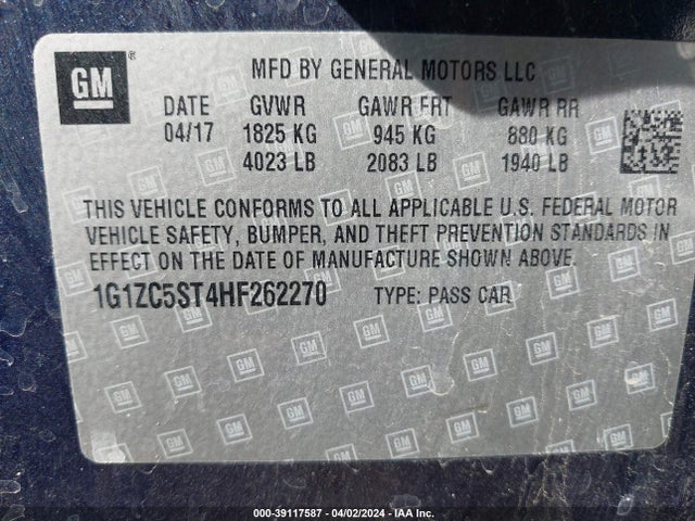 Chevrolet Malibu 1fl 2017 1G1ZC5ST4HF262270 Image 9