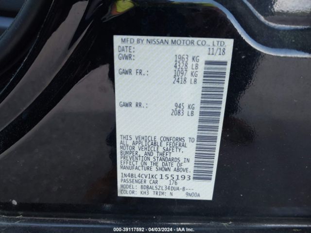 1N4BL4CV1KC155193 Nissan Altima 2.5 Sr