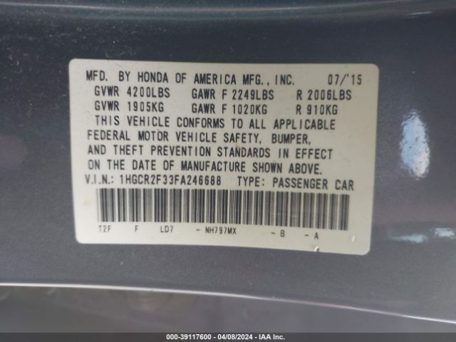 1HGCR2F33FA246688 Honda ACCORD LX