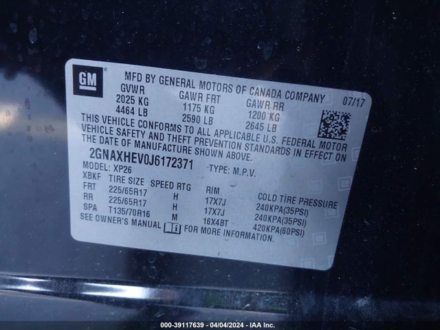 Chevrolet EQUINOX LS 2018 2GNAXHEV0J6172371 Image 9