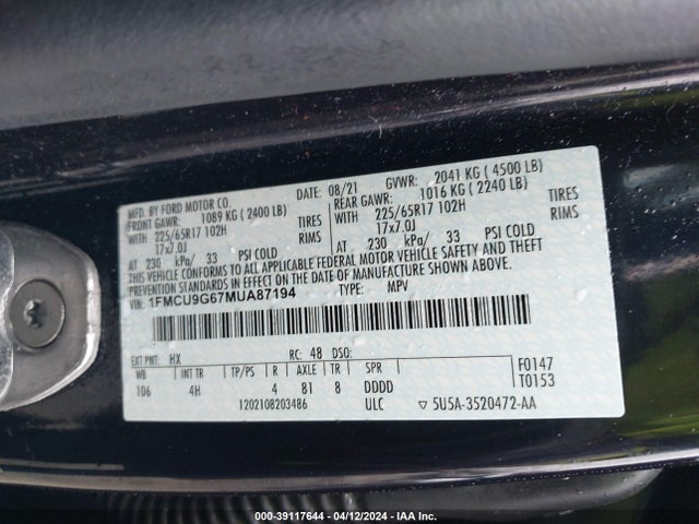 Ford ESCAPE SE 2021 1FMCU9G67MUA87194 Image 9
