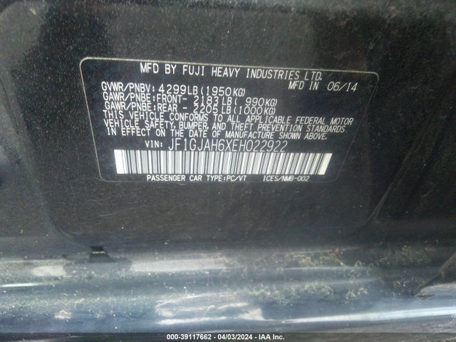 JF1GJAH6XEH022922 Subaru Impreza 2.0i Limited