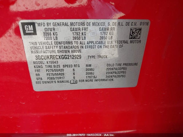 Chevrolet Silverado 1500 2lt 2016 3GCUKRECXGG212929 Image 9