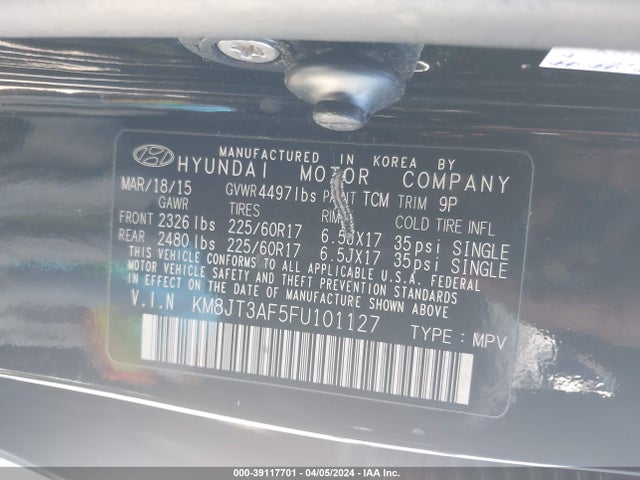 Hyundai TUCSON GLS 2015 KM8JT3AF5FU101127 Image 9