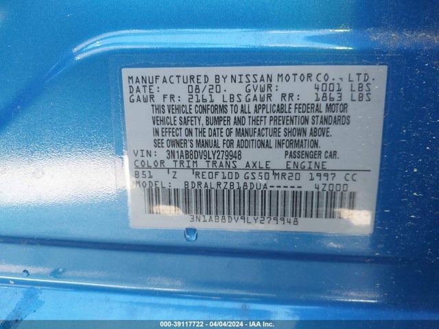 Nissan Sentra Sr Xtronic Cvt 2020 3N1AB8DV9LY279948 Image 9