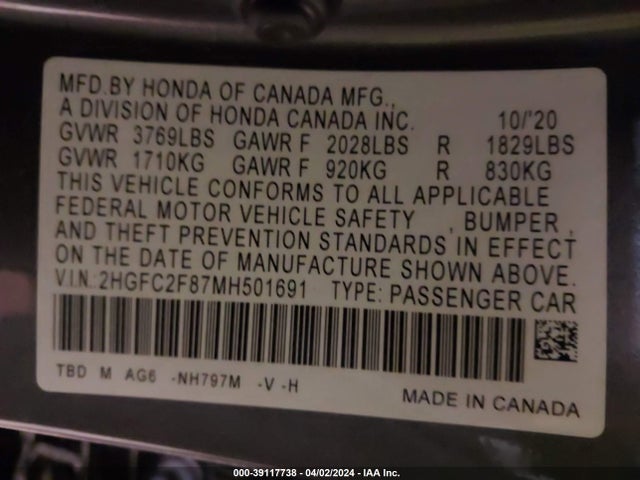 Honda Civic Sport 2021 2HGFC2F87MH501691 Image 9