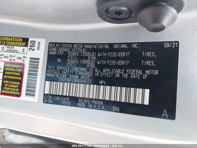 Toyota SIENNA XLE 2021 5TDYSKFC8MS040033 Image 9