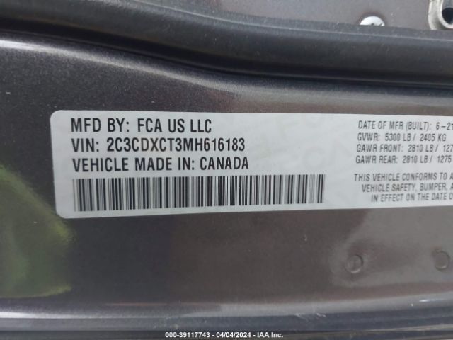 2C3CDXCT3MH616183 Dodge Charger R/t Rwd