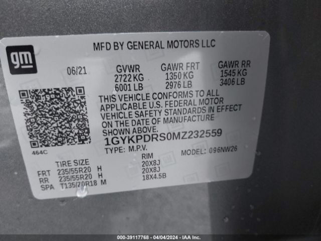 1GYKPDRS0MZ232559 Cadillac Xt6 Awd Premium Luxury
