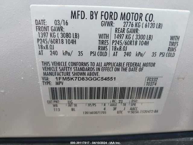 Ford EXPLORER XLT 2016 1FM5K7D83GGC54551 Image 9