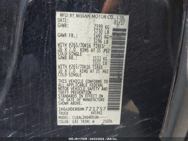 Nissan Frontier Sv 2017 1N6AD0ER6HN721757 Image 9