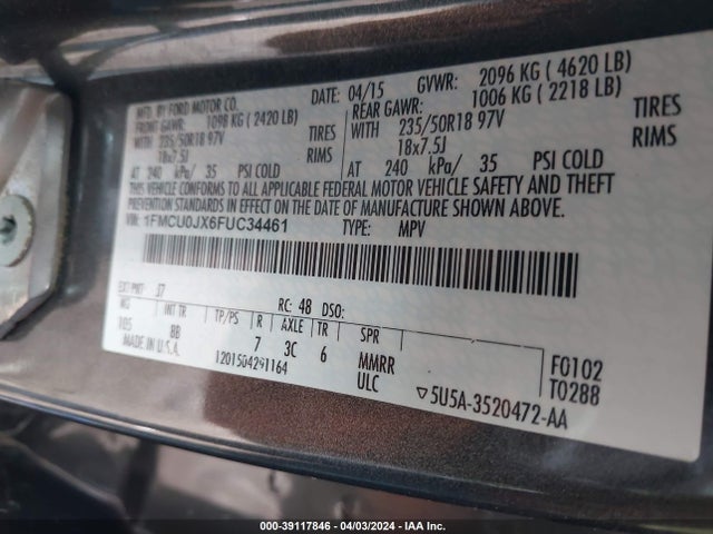 Ford Escape Titanium 2015 1FMCU0JX6FUC34461 Image 9