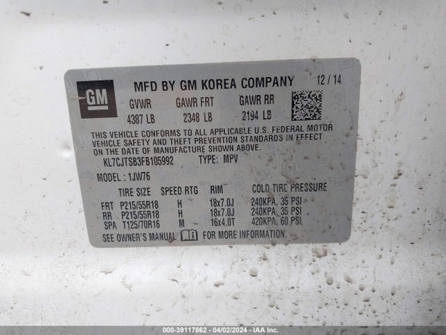 Chevrolet TRAX LTZ 2015 KL7CJTSB3FB105992 Image 9