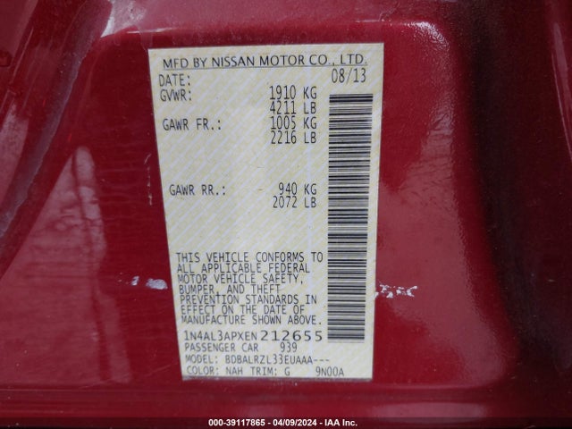Nissan Altima 2.5 S 2014 1N4AL3APXEN212655 Image 9