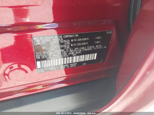 Toyota Venza Limited 2021 JTEAAAAH1MJ027974 Image 9