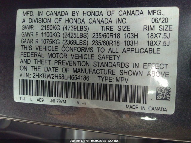Honda Cr-v Awd Ex 2020 2HKRW2H58LH654186 Image 9