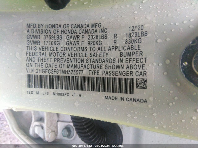 Honda Civic Lx 2021 2HGFC2F61MH525077 Image 9