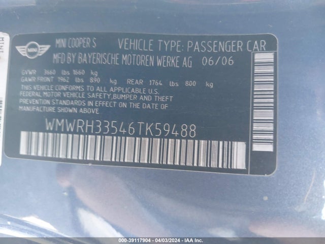 2006 MINI COOPER S WMWRH33546TK59488 Photo 8