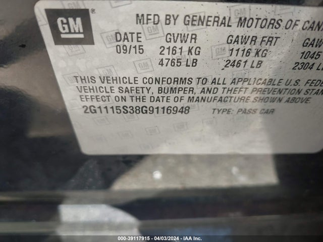 Chevrolet Impala 2lt 2016 2G1115S38G9116948 Image 9