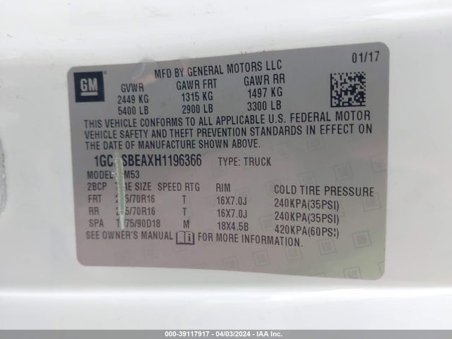 Chevrolet Colorado Wt 2017 1GCHSBEAXH1196366 Image 9
