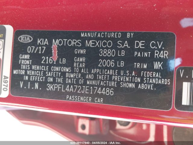 3KPFL4A72JE174486 KIA FORTE S