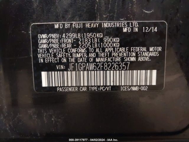 JF1GPAW62F8226357 Subaru Impreza 2.0i Sport Limited