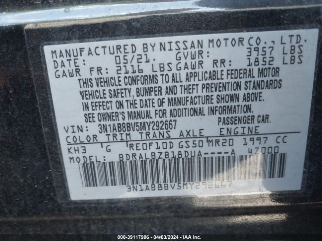 3N1AB8BV5MY292667 Nissan Sentra S Xtronic Cvt