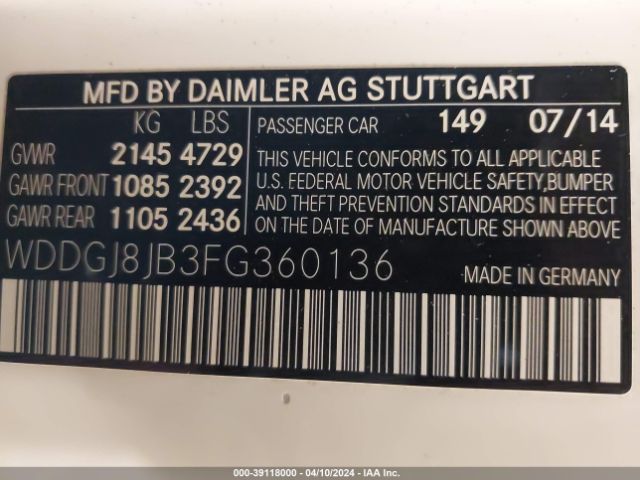 WDDGJ8JB3FG360136 Mercedes-Benz C 350 Sport 4matic